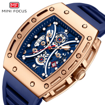 MINI FOCUS Men Casual Quartz Watch Silicone Band Hollow Luminous Date Wristwatch