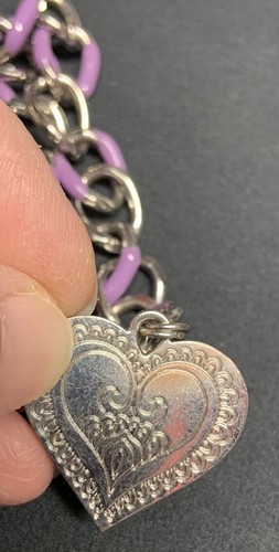 Hard Rock Color Heart Bracelet Metal Purple Lavender White Rhinestones USED - Picture 4 of 8