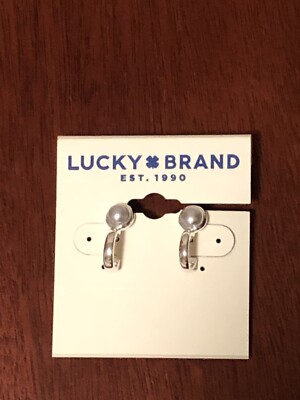 lucky brand silver tone earrings pearl new with tags