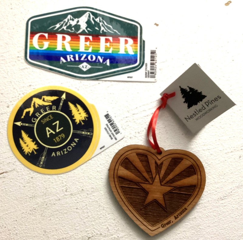 New NESTLED PINES WOODWORKING Ornament GREER AZ Souvenir Decals Lot NWT Stickers