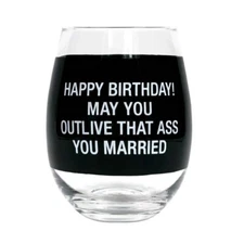 About Face Designs Wine Glass- Happy Birthday