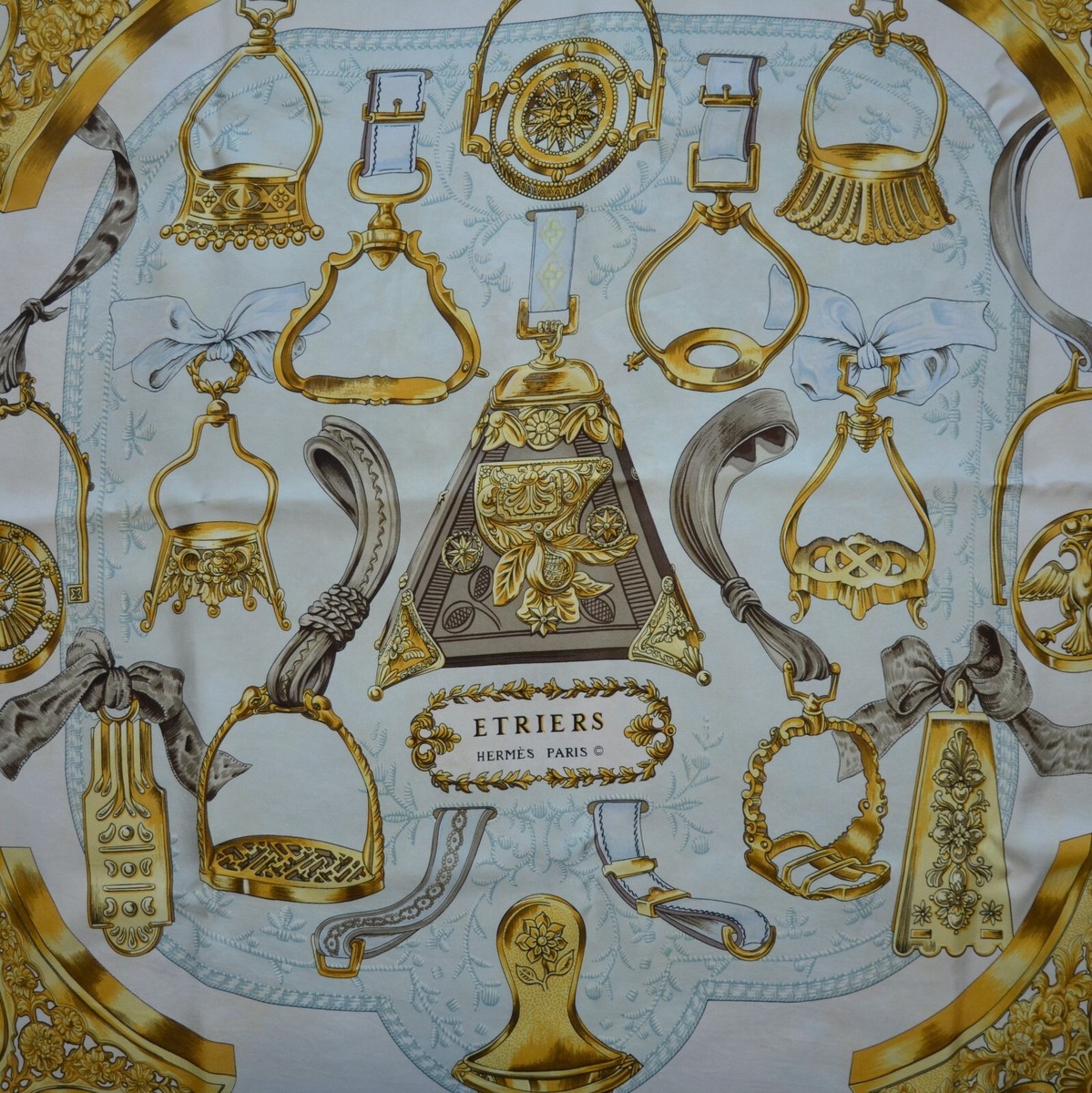 Hermes Paris Etriers Françoise De La Perriere Vintage Silk Scarf
