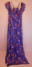 One Clothing  Sun Dress Large Long StrappyBlue Pink Flowers Ladies Floral Womens