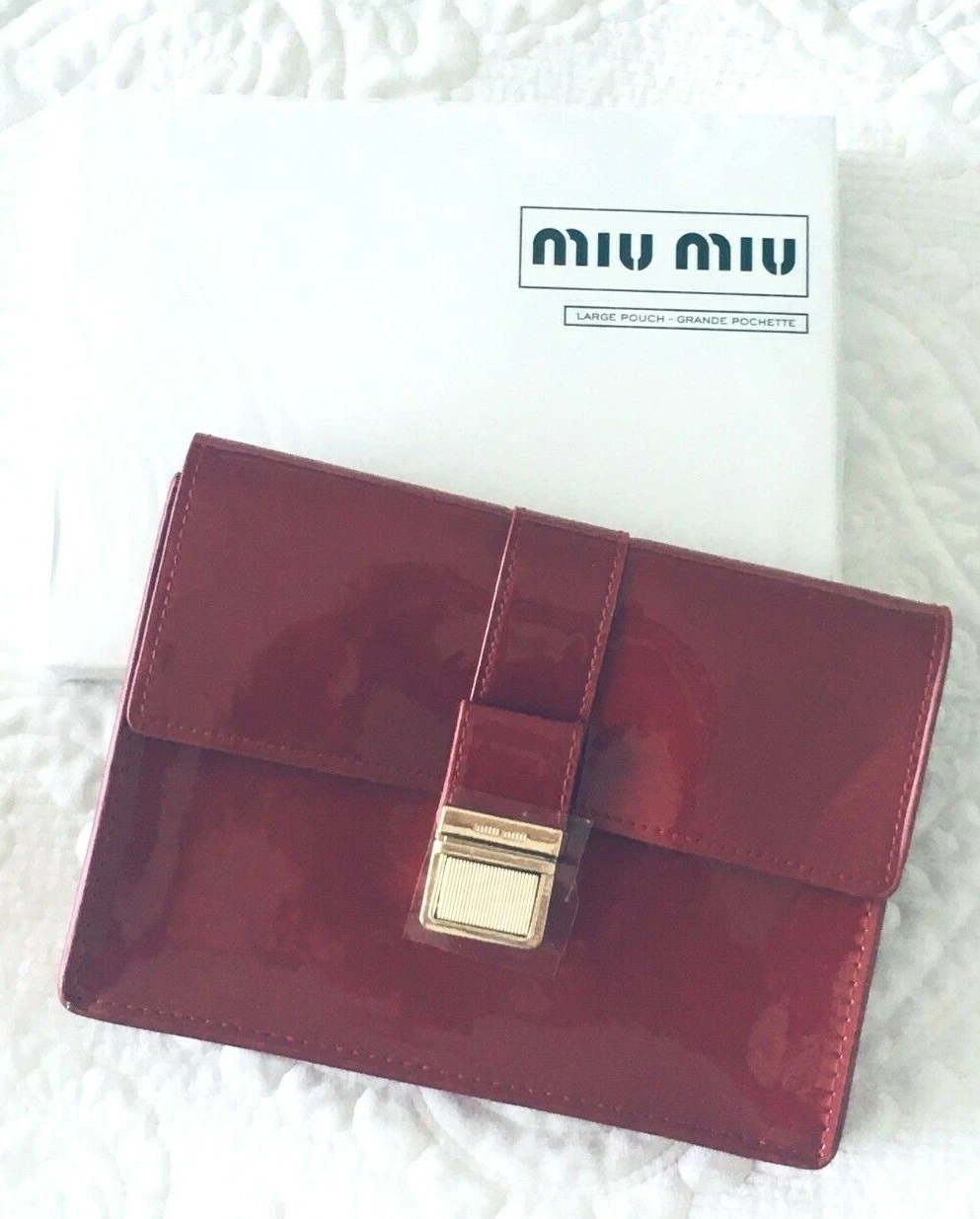 NUOVO! Pochette originale MIU MIU rossa chiusura oro brevetto pochette borsa cosmetica autentica