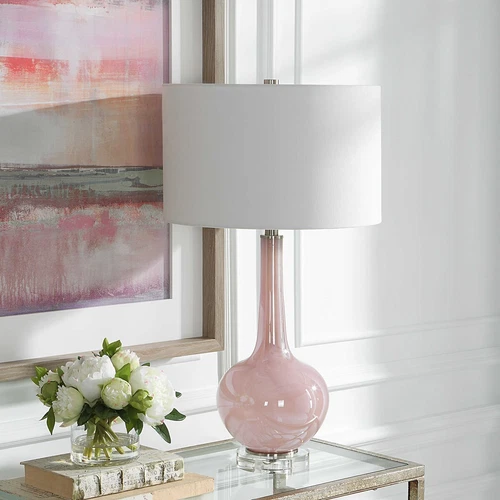 ROSA MODERN BLUSH PINK GLASS CRYSTAL BASE 29" TABLE LAMP UTTERMOST 30144 - Picture 3 of 6