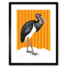Tall Birds On Stripes Black Stork Orange Framed Wall Art Print 12X16 In