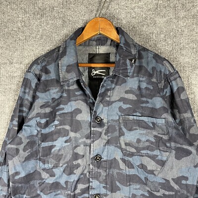 Denham Japan Shirt Chore Jacket Size Large Camo Blue Denim