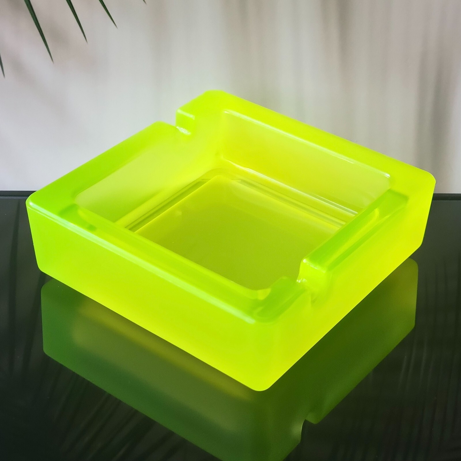 Uranium Glass Ashtray ARt Deco Vaseline Frosted Yellow Glass Plate