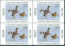 Hungary Revenue 2002 Waterfowl Duck Mallards Error #HG-1E VF-NH $100.BLOCKl 