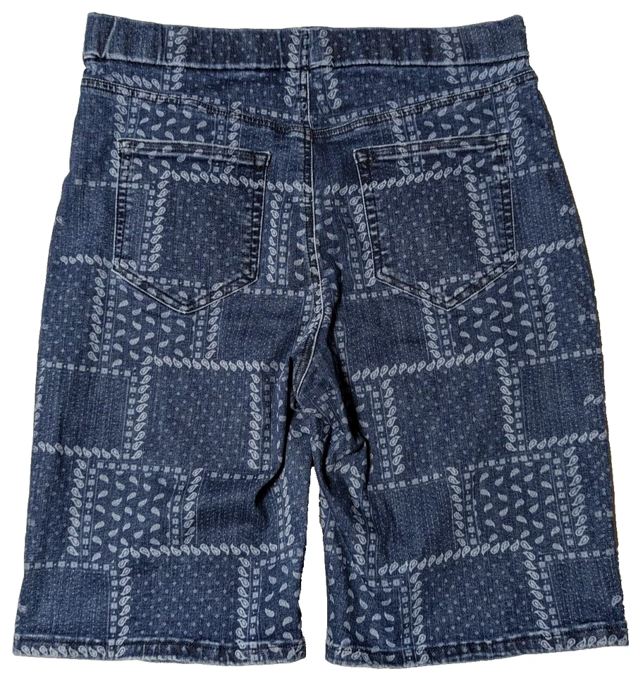 Pantalones Cortos LANDS END Mujeres 12 Azul Paisley Estampado Retazos Pull-On Elastizados Denim 11" Foto 2 de 4