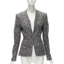 BALENCIAGA Ghesquiere 2009 grey white speckled fitted blazer jacket FR38 M