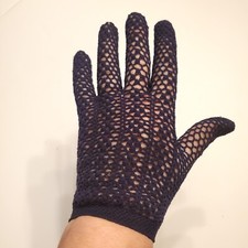 Ladies' Lace GLOVES Size Small Wrist Length Navy Blue VGC Fishnet