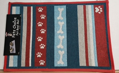 TAPESTRY PET BOWL MAT (nonskid back)(13''x19'') PETS THEME, MULTICOLOR STRIPES, HC