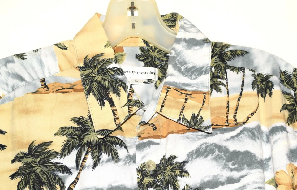 Vintage Pierre Cardin Hawaiian Palm Trees Floral Topical Mens Shirt Size L Korea - Image 4 of 4