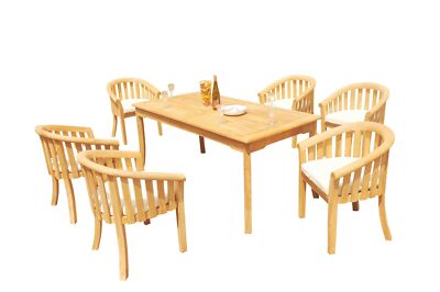 A-Grade Teak 7pc Dining 71'' Rectangle Table 6 Lenong Arm Chairs Set Outdoor