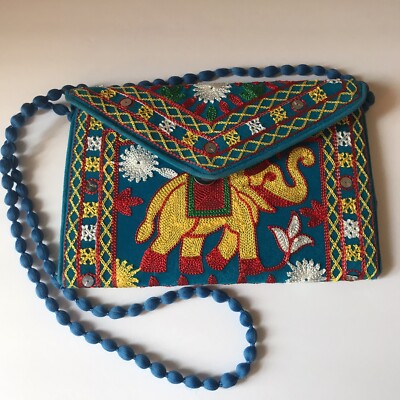 Embroidered Envelope Shoulder Bag Pretty Colourful Evening Party Clutch Sz 7X10