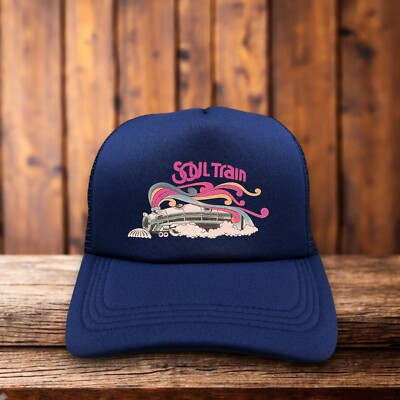 Soul Train Mens Trucker Hat Navy Snapback 70s Dance Party Retro TV Show Ball Cap
