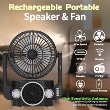 Rechargeable Bluetooth Speaker 3-Band AM/FM/SW Radio with 3-Speed Cooling Fan