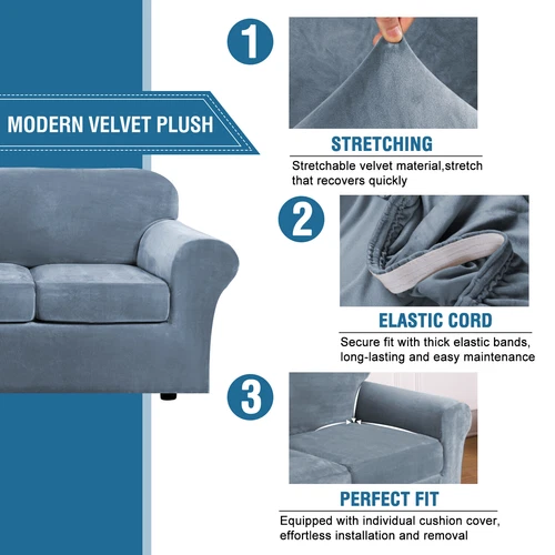 Samt Stretch Elastisch Sofabezug Wohn Couch Schonbezüge Schoner 1/2/3 Sitzer - Bild 54 von 112