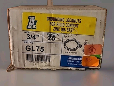 Arlington GL75 3/4'' Grounding Locknuts for Rigid Conduit Zinc Die-Cast Box of 50