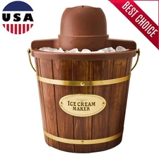 Wood Bucket Ice Cream Dessert Frozen Yogurt Maker Powerful Electric 4 Quart New