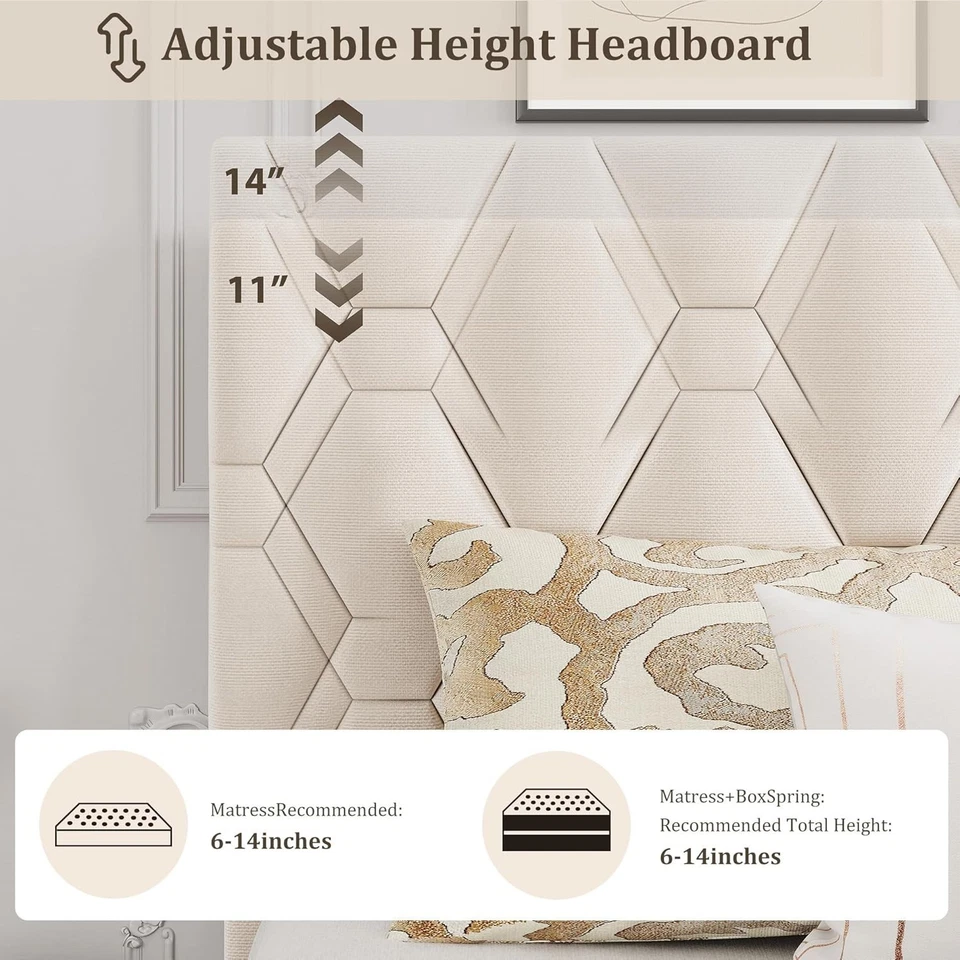 Base De Cama бежевый королевский размер Con Listones Madera y Cabecera Tapizada En Oferta - Изображение 4 из 4