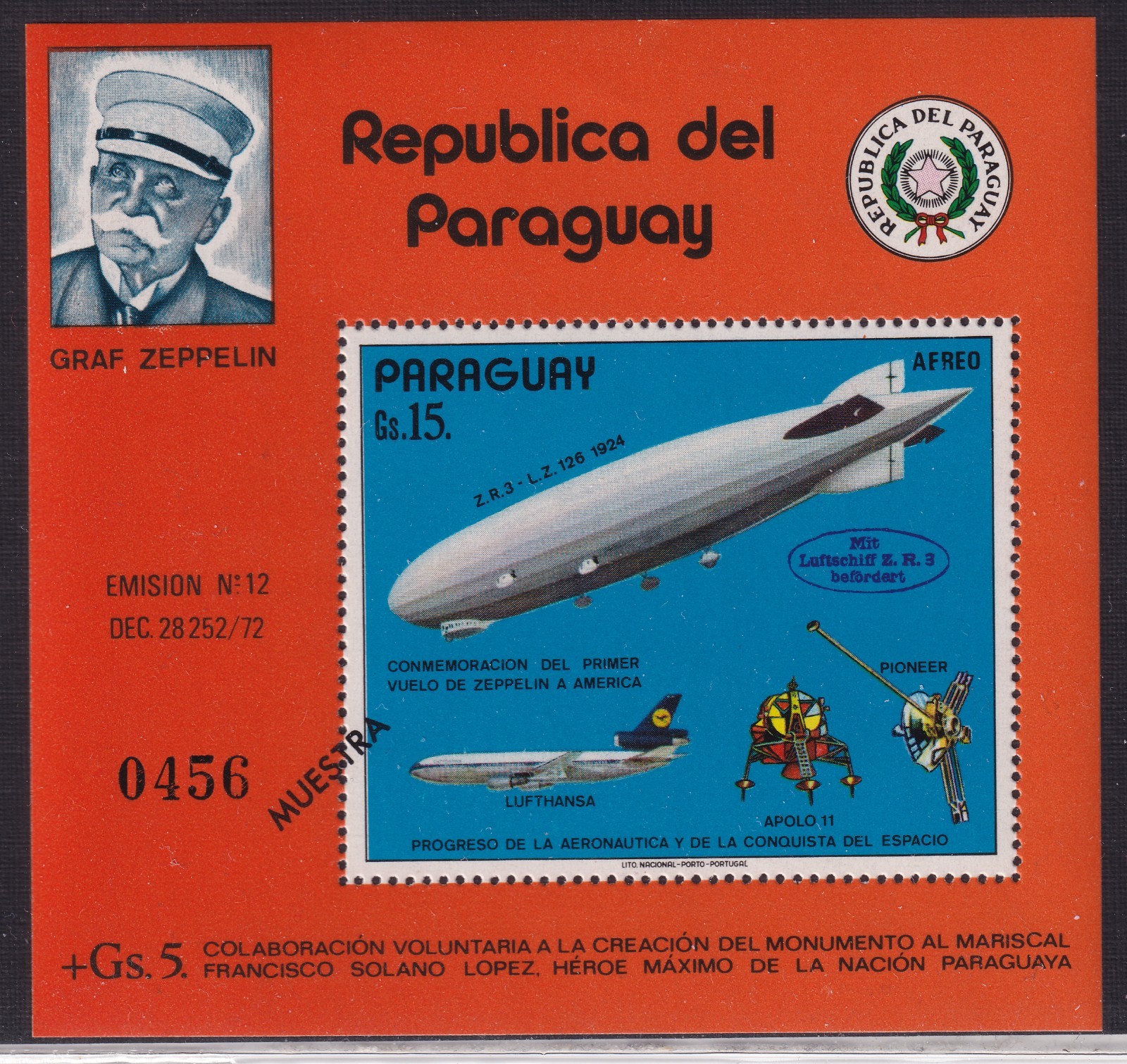 PARAGUAY 1975 Block Issue: First Journey of a Zeppelin to America MUESTRA