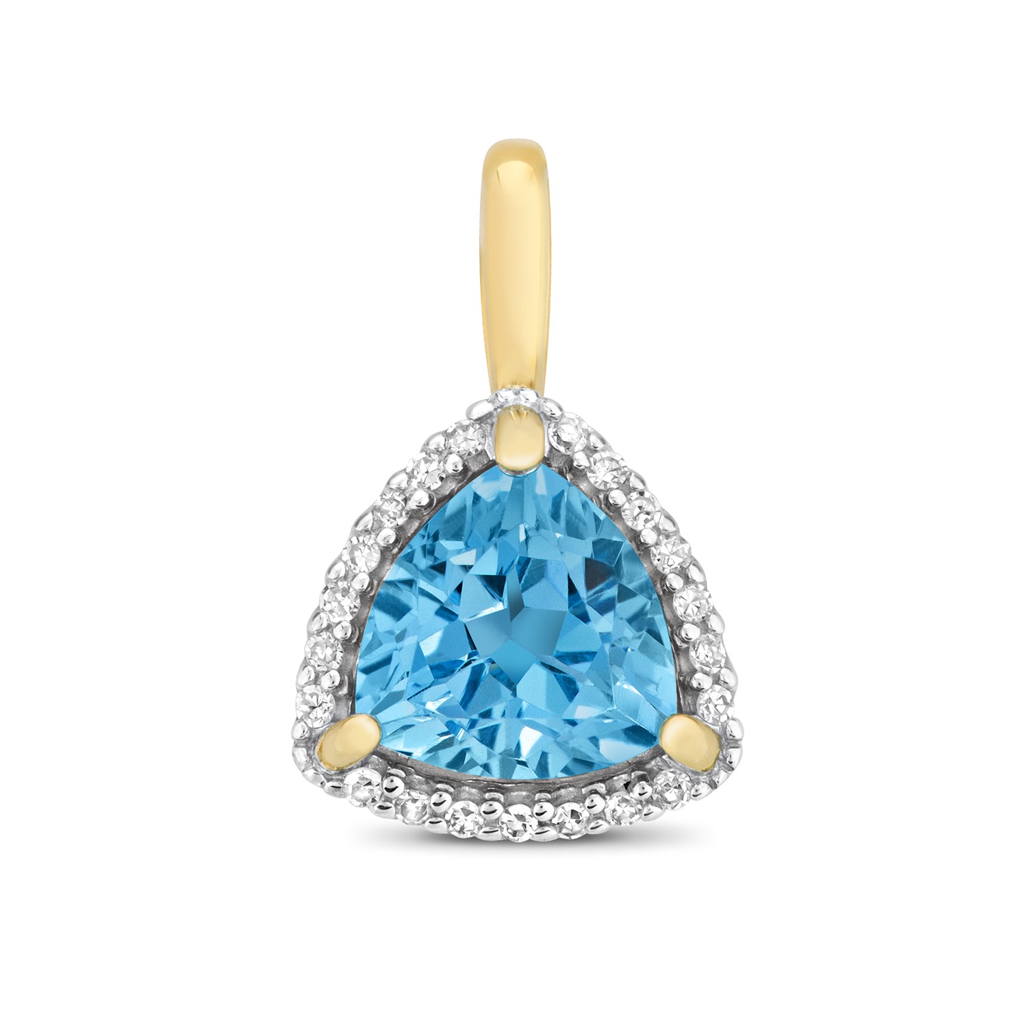 Pendentif or 375 topaze bleu azur diamant 0.07 ct collier élégant femme