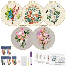 5 Sets Embroidery Kit for Beginners, Butterfly Cross Stitch Set for Include E...