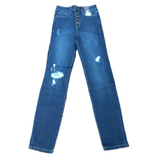 Lds. No Boundaries Skinny Jeans Five Button Fly Distressed Dark Wash Size 3 NWT