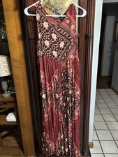 Minkpink Womens Medium Sleeveless Boho Print Full Length Dress W/ Front Slit