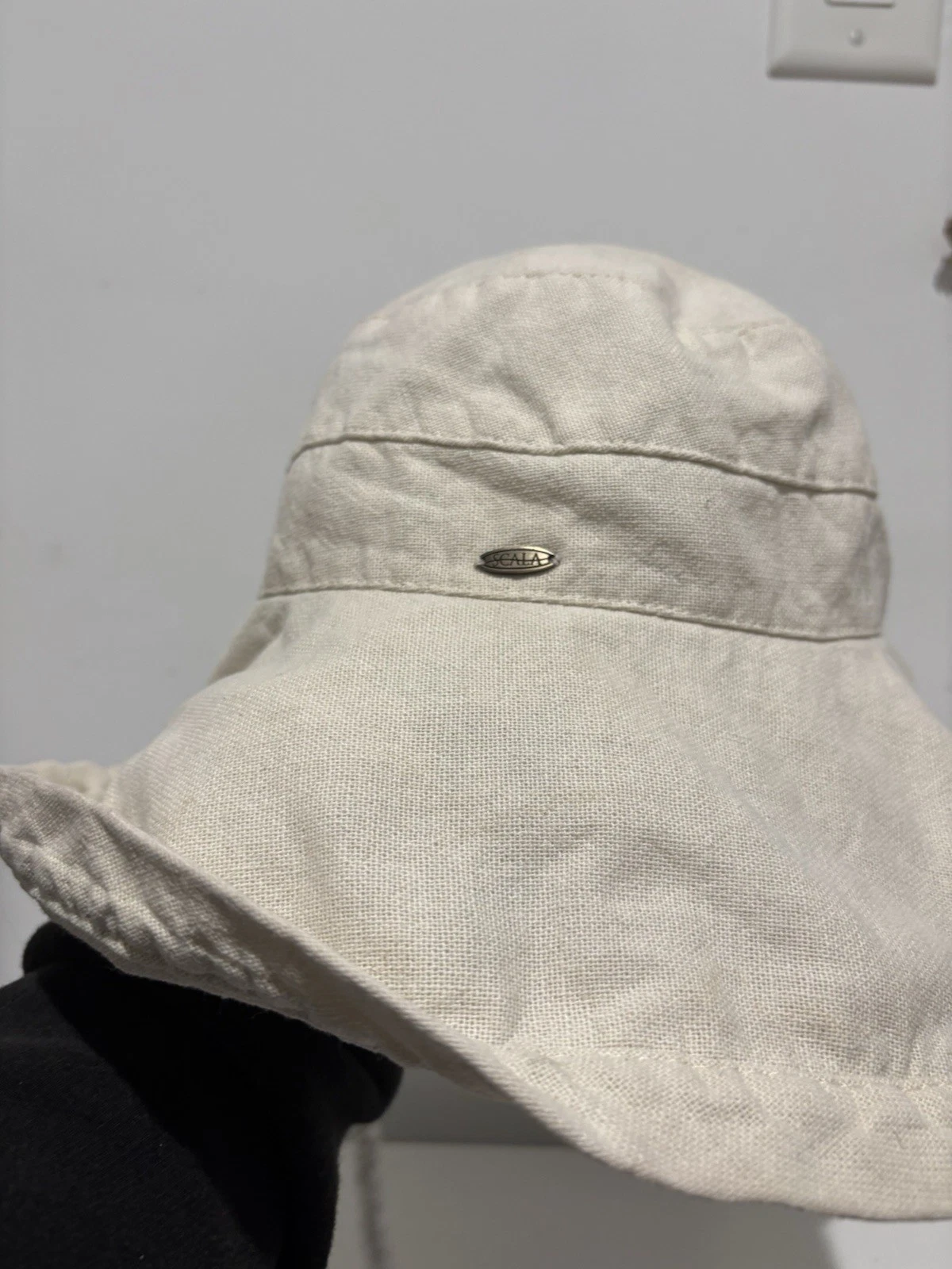 Scala Collezione Off White Canvas Bucket Beach Sun Hat Adjustable Floppy Cotton