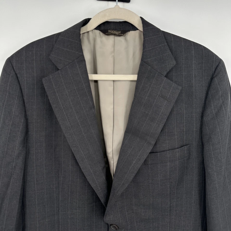 Traje Paul Stuart Para Hombres 42 Largo Gris Rayas Lana Dos Botones Blazer Pantalones Italia Foto 3 de 4