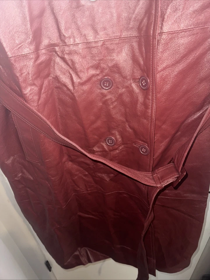 Vtg 90s Y2k Phase 2 Plus Sz 2x 3x Burgundy Leather Fur Lined Trench Coat NWT - Image 3 of 4