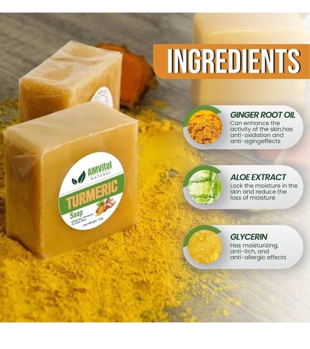 Turmeric Soap Bar for Acne, Dark Spots, Smooth Skin, Natural Handmade - 3.87 oz - Picture 2 of 8