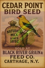 Cedar Point Bird Seed Goldfinch 8x12 Black River Grain & Feed Carthage NY Print