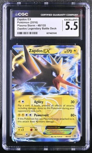 CGC 5.5 Zapdos EX Plasma Storm #48/135 Legendary Battle Deck 2016 Pokémon