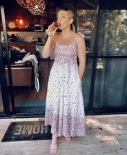 Zimmermann Carnaby Tie Shoulder Midi Dress Size 1 AU 10 / US 6 Floral Linen