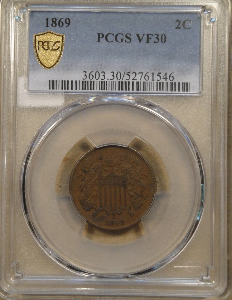 1869 Two Cents 2c PCGS Certified VF30 - Image 3 of 4