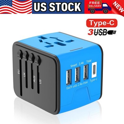 Universal International Travel Adapter Plug 3 USB Power Adapter+Type C Worldwide