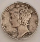 1944 Mercury Winged Liberty Head Dime 90% Silver, Circulated Coin
