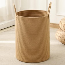 Jute Brown Tall Rope Woven Storage Laundry Basket Hamper 60L 15.8 Gal