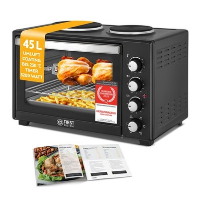 Minibackofen mit Kochplatten 45L 3200W Premium-X Coating Thermostatsteuerung