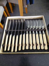 Boxed 12pc Stainless Steel Cutlery Set, Service for 6, White Handles For Fish.