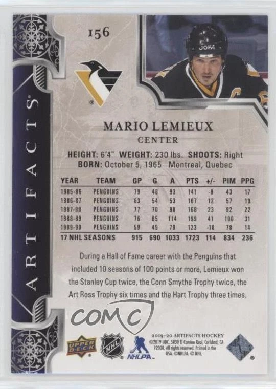 2019-20 Upper Deck Artifacts Legends /599 Mario Lemieux #156 HOF - Image 2 of 2