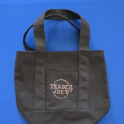 Trader Joe's Mini Black Canvas Tote Bag Foldable Solid Plain Reusable Shopping