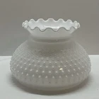 Vintage White Milk Glass Ruffled Top Hobnail Hurricane Lamp Shade 6.75" Fitter