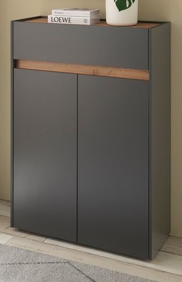 Schuhschrank Flur Kommode Schuhkommode Grau Eiche 85 x 122 cm Garderobe Center