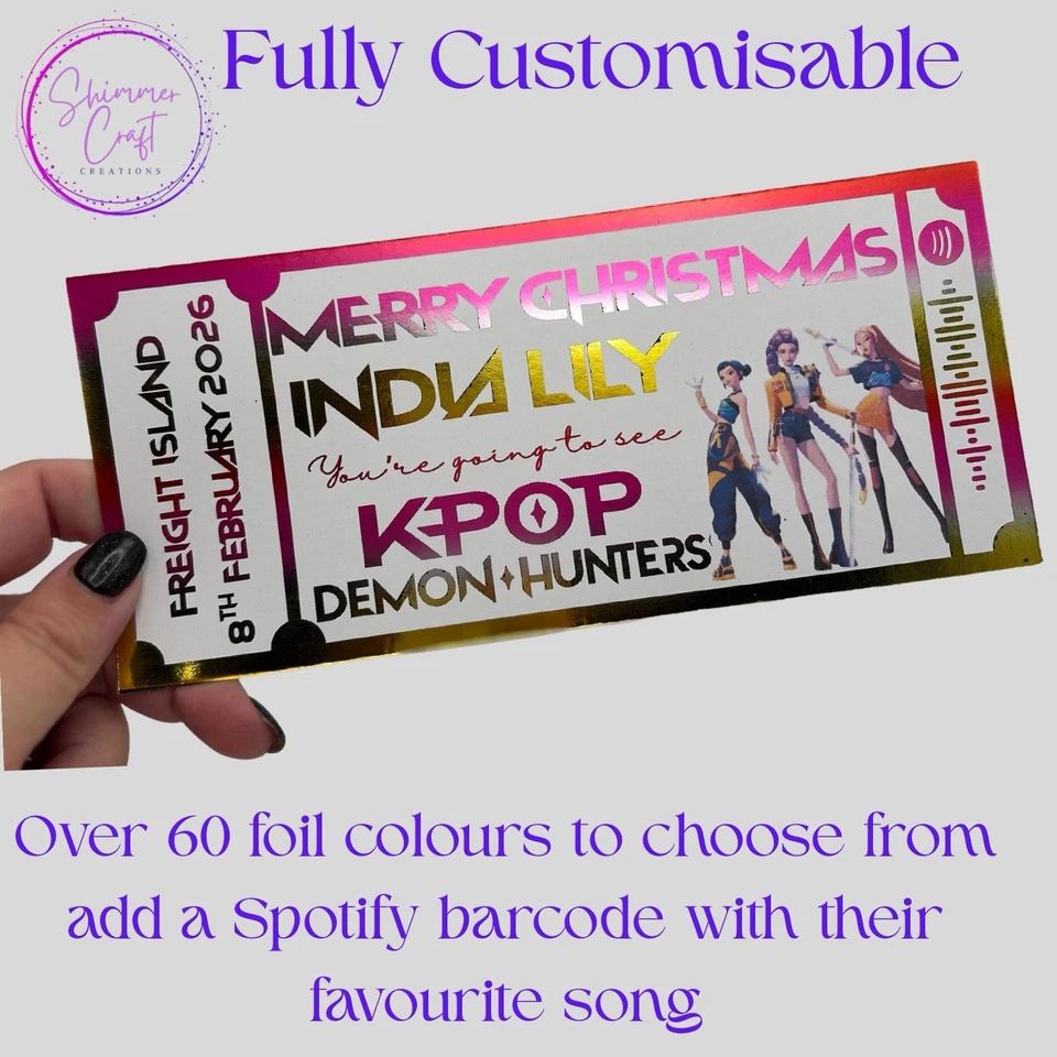 SHIMMER CRAFT CREATIONS Personalised Souvenir Concert Gift Ticket – K-Pop Demon Hunters