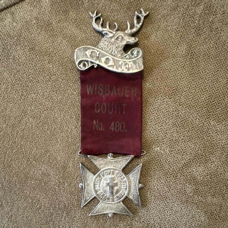Elks Medal Badge Wisbauer Court No. 480 Silver Tone Red Ribbon